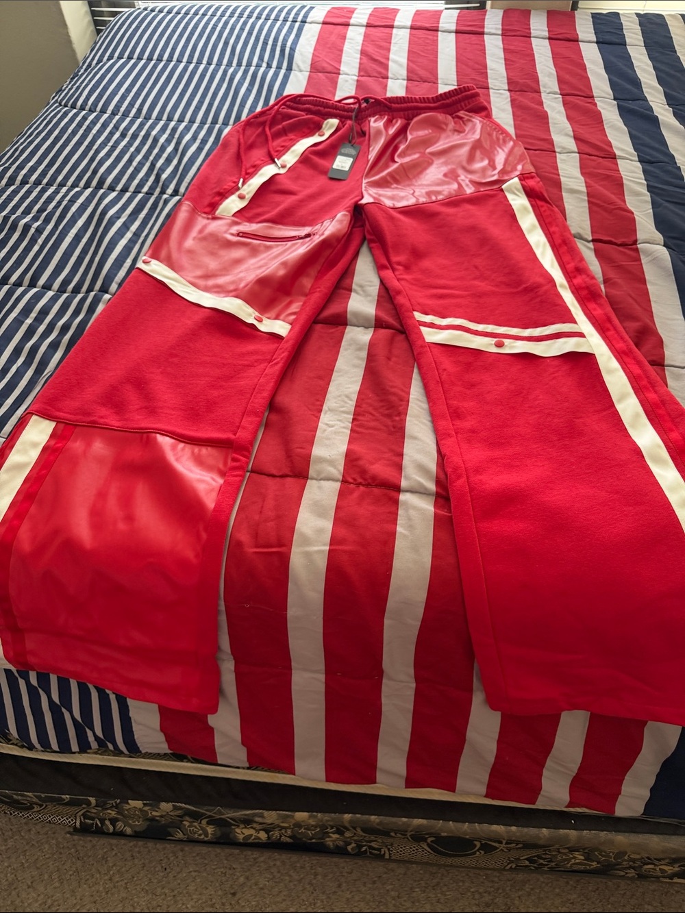 Fashion Nova Red & White Mixed-Media Jogger Pants - Picture 16 of 16